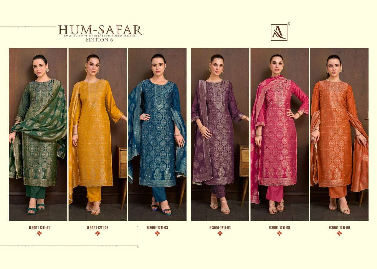 ALOK SUIT HUM SAFAR VOL 6 MALSIN JACQUARD PRINT SALWAR KAMEEZ MATERIAL WHOLESALER ALOK SUIT HUM SAFAR VOL 6 MALSIN JACQUARD PRINT SALWAR KAMEEZ MATERIAL WHOLESALER