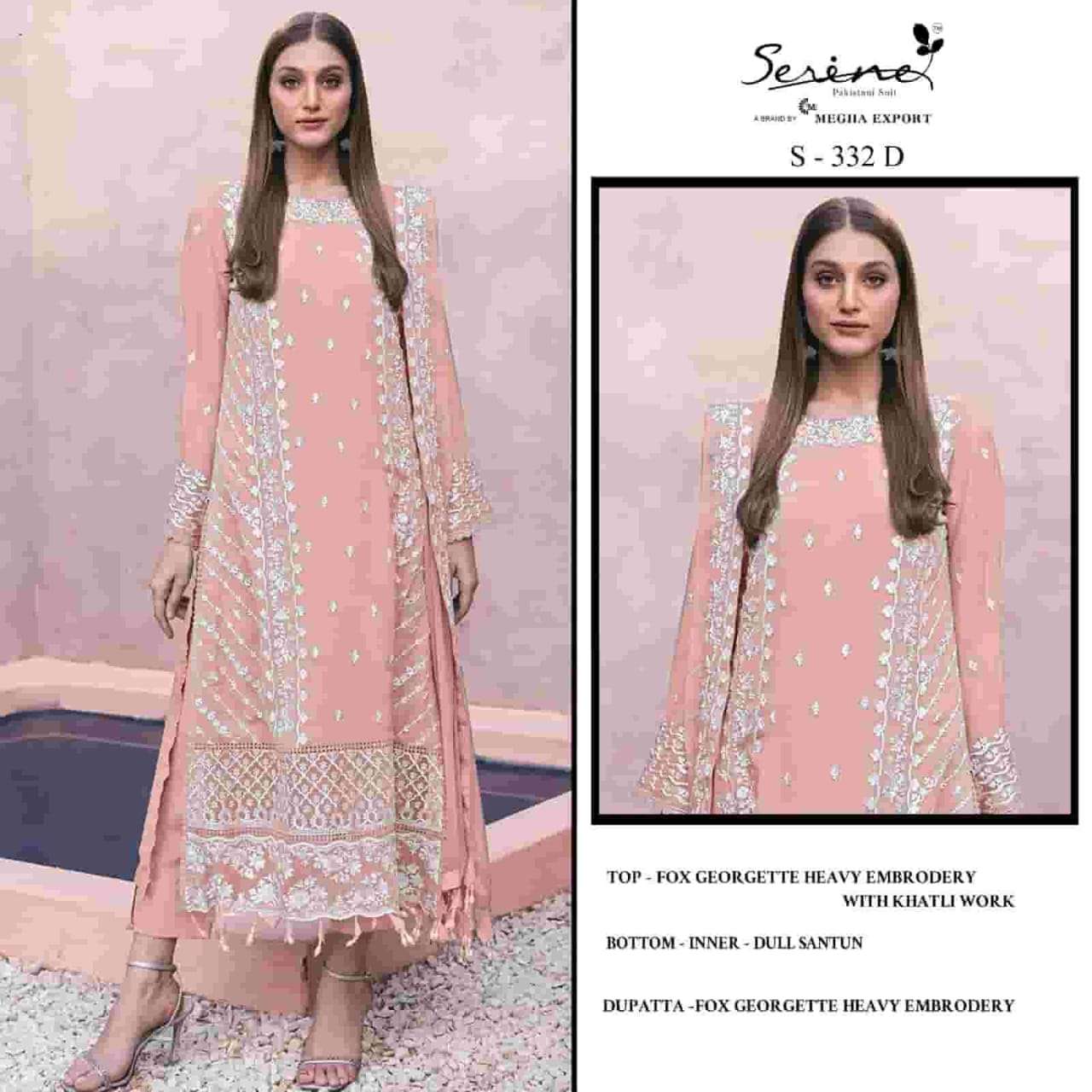 SERINE S 332 GEORGETTE HEAVY KHATLI WORK PAKISTANI SUIT FOR WOMEN FESTIVAL EXPORT SERINE S 332 GEORGETTE HEAVY KHATLI WORK PAKISTANI SUIT FOR WOMEN FESTIVAL EXPORT