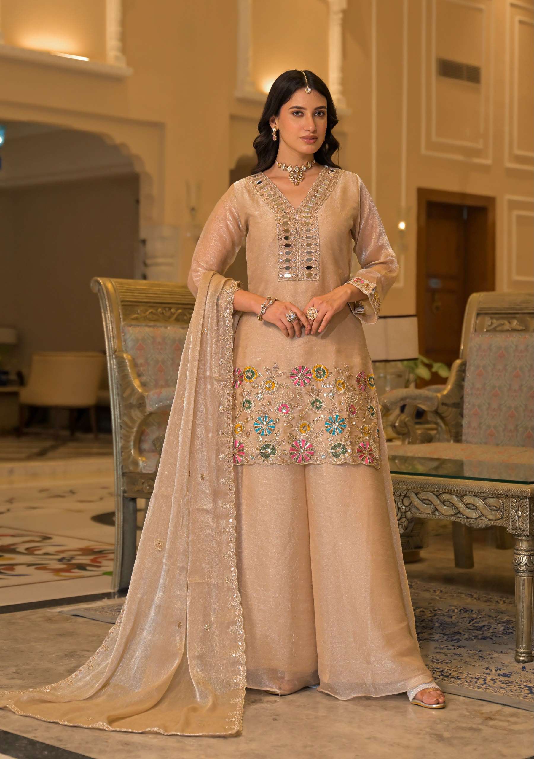 EBA 50134 BOUTIQUE MIRROR WORK FARSHI SALWAR SUIT MOST TREND OUTFIT INDIA RESELLER 