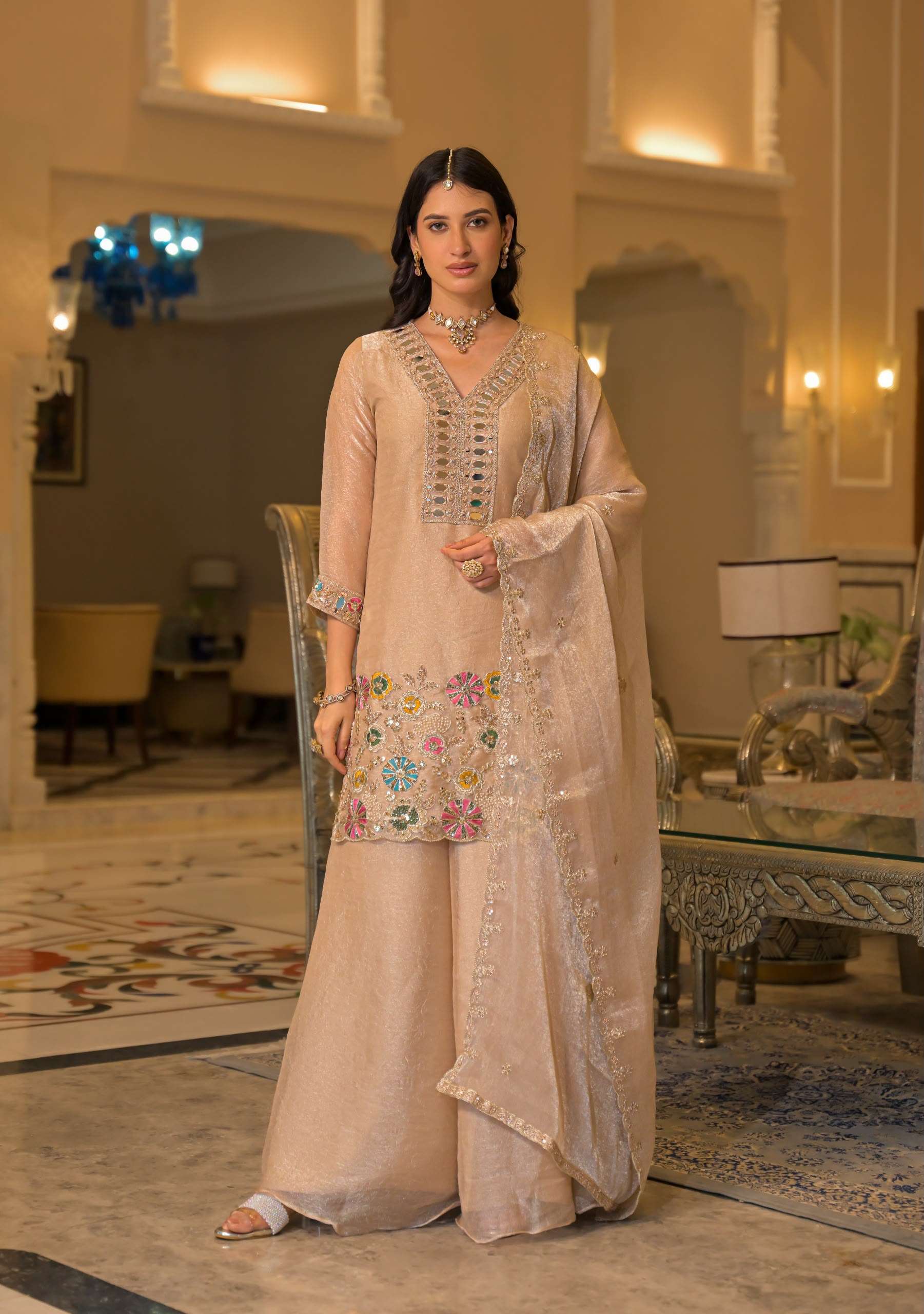 EBA 50134 BOUTIQUE MIRROR WORK FARSHI SALWAR SUIT MOST TREND OUTFIT INDIA RESELLER 