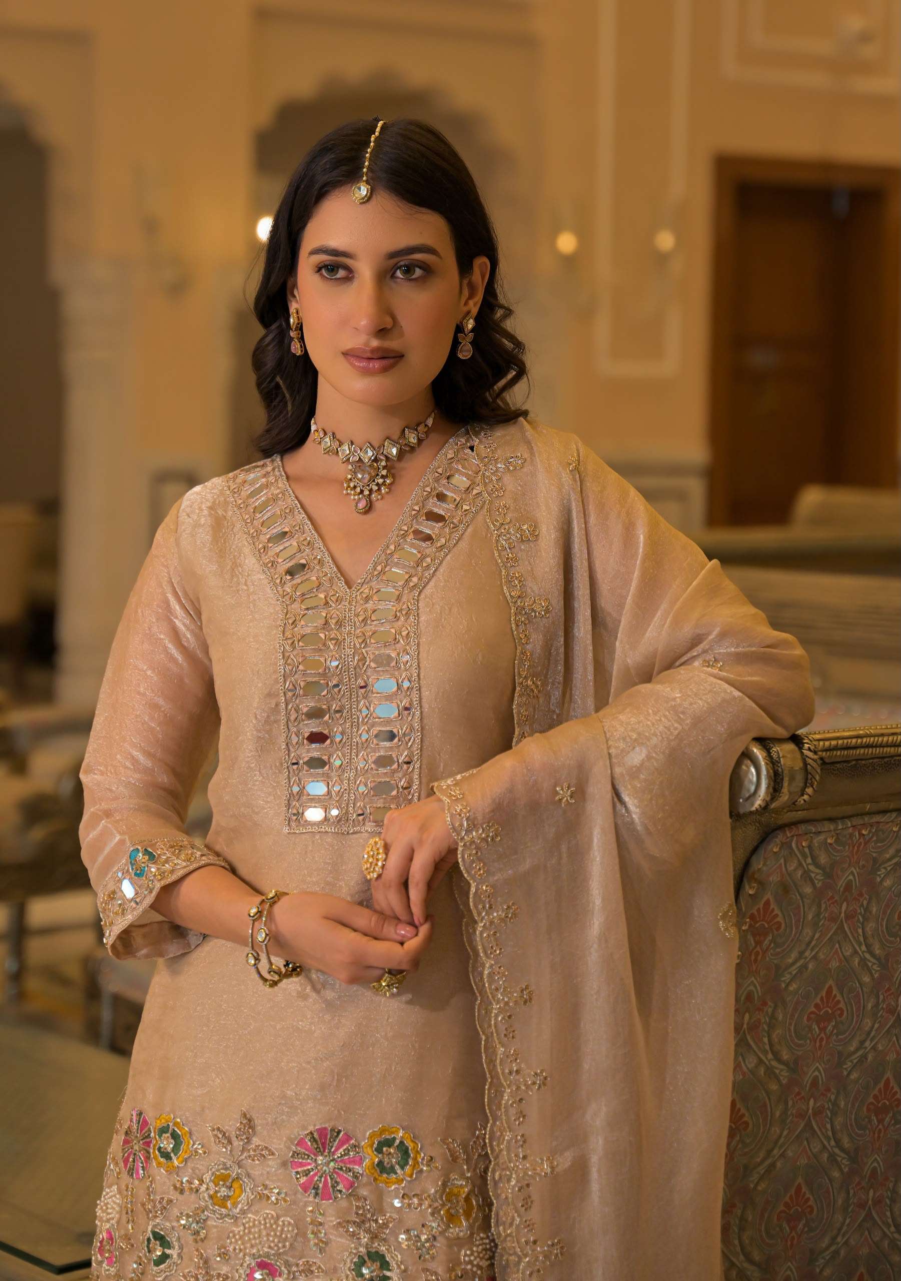 EBA 50134 BOUTIQUE MIRROR WORK FARSHI SALWAR SUIT MOST TREND OUTFIT INDIA RESELLER 