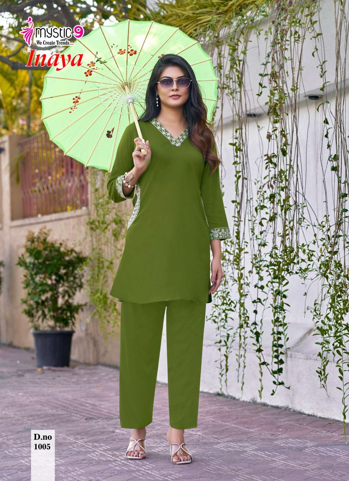 MYSTIC 9 INAYA VOL 1 DYED HEAVY VISCOSE SLUB LYCRA CO ORD SET CATALOGUE EXPORT 