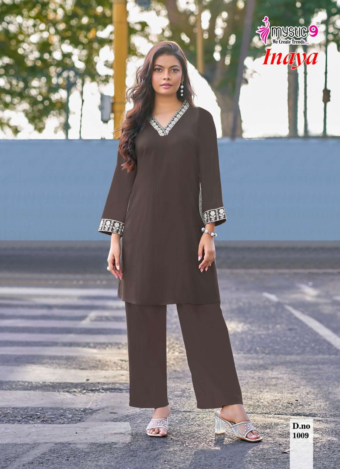 MYSTIC 9 INAYA VOL 1 DYED HEAVY VISCOSE SLUB LYCRA CO ORD SET CATALOGUE EXPORT 