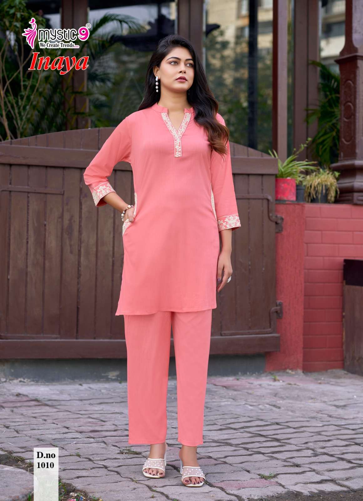 MYSTIC 9 INAYA VOL 1 DYED HEAVY VISCOSE SLUB LYCRA CO ORD SET CATALOGUE EXPORT 