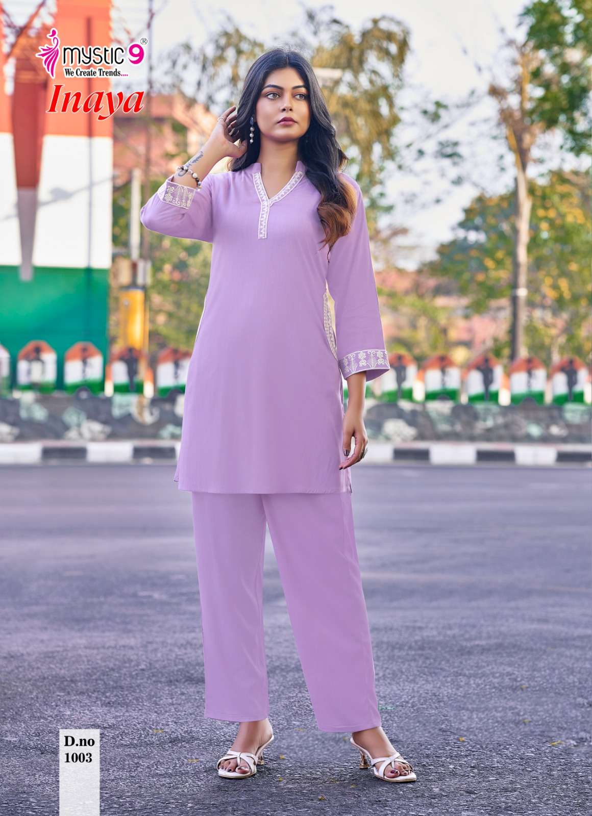 MYSTIC 9 INAYA VOL 1 DYED HEAVY VISCOSE SLUB LYCRA CO ORD SET CATALOGUE EXPORT 