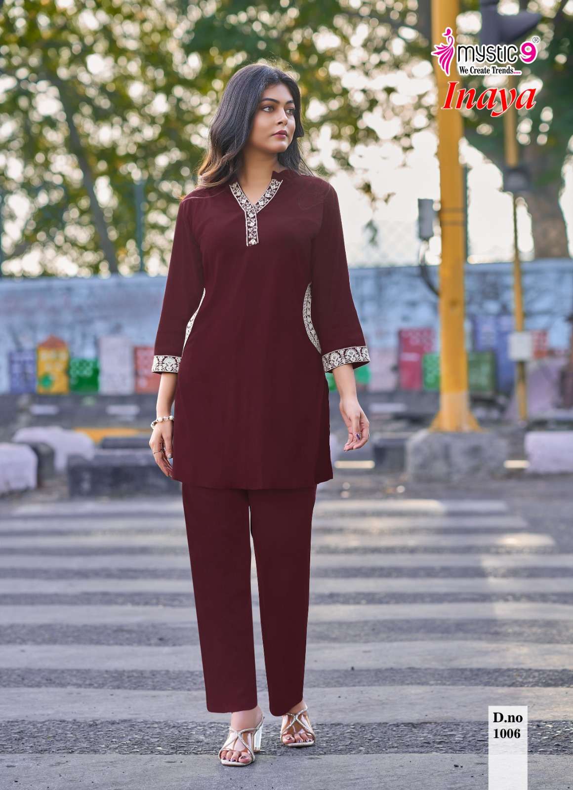 MYSTIC 9 INAYA VOL 1 DYED HEAVY VISCOSE SLUB LYCRA CO ORD SET CATALOGUE EXPORT 