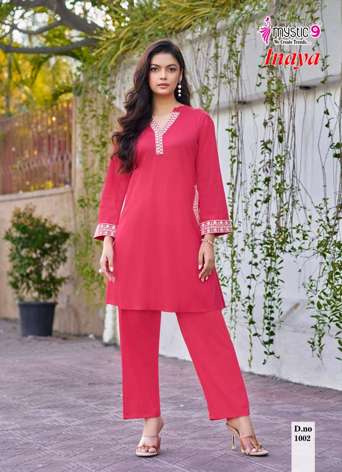 MYSTIC 9 INAYA VOL 1 DYED HEAVY VISCOSE SLUB LYCRA CO ORD SET CATALOGUE EXPORT 