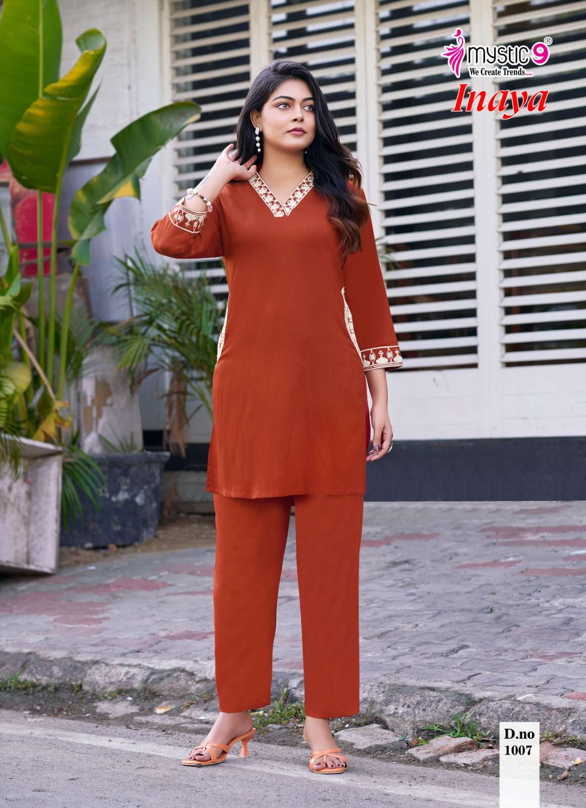 MYSTIC 9 INAYA VOL 1 DYED HEAVY VISCOSE SLUB LYCRA CO ORD SET CATALOGUE EXPORT 