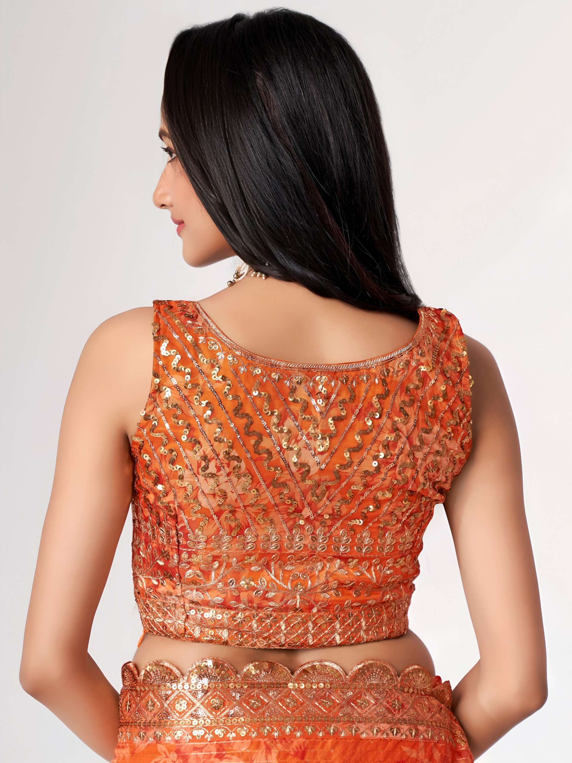  Orange colour with Organza fabric Floral Embroidered and Designer work on Saree wholesale in surat 1102 Orange 
