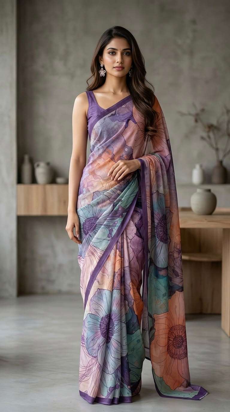 RajMata series Ruby Crepe super Soft italian crepe with fancy digital prints on saree wholesale in surat RajMata series Ruby Crepe super Soft italian crepe with fancy digital prints on saree wholesale in surat