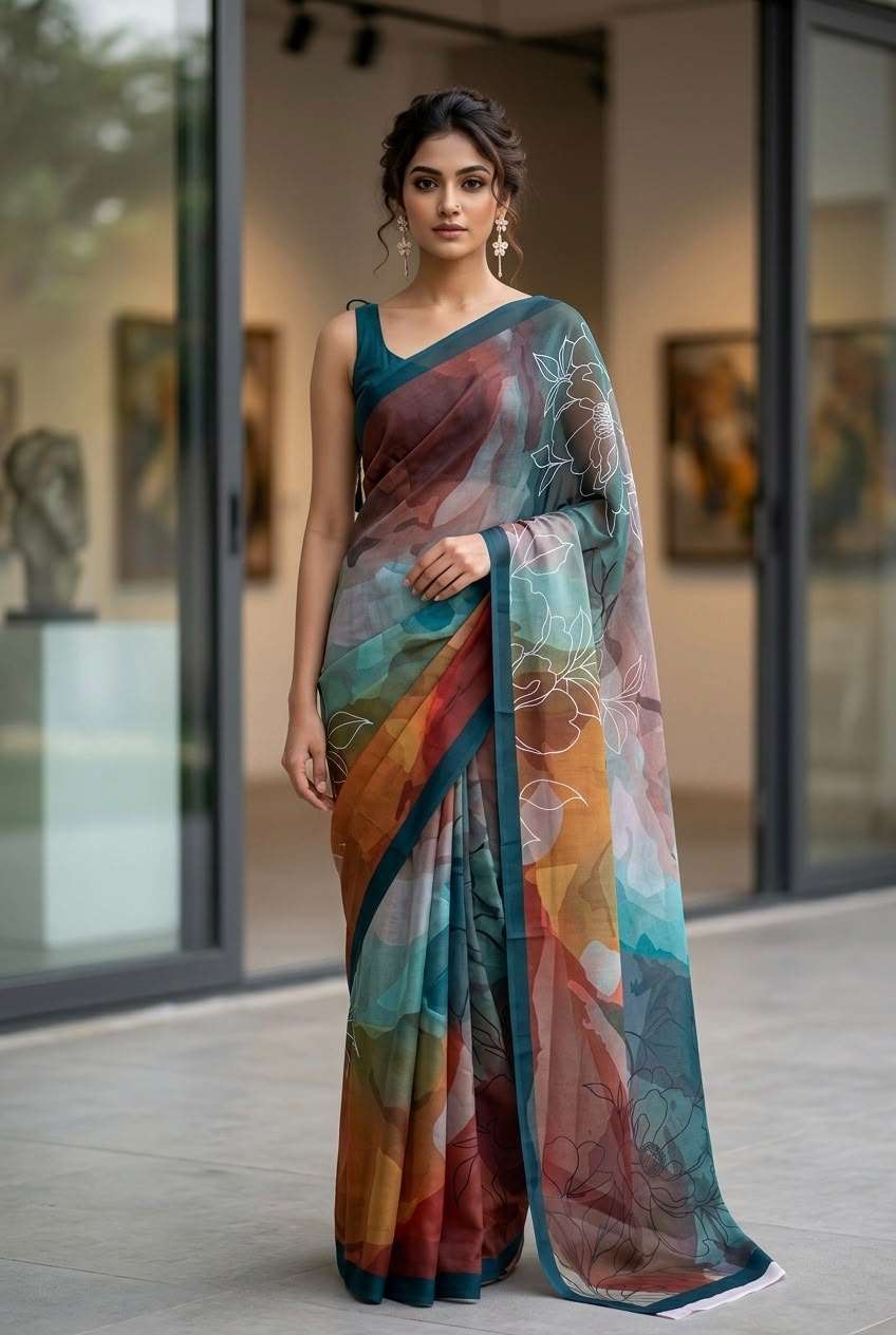 RajMata series Ruby Crepe super Soft italian crepe with fancy digital prints on saree wholesale in surat RajMata series Ruby Crepe super Soft italian crepe with fancy digital prints on saree wholesale in surat
