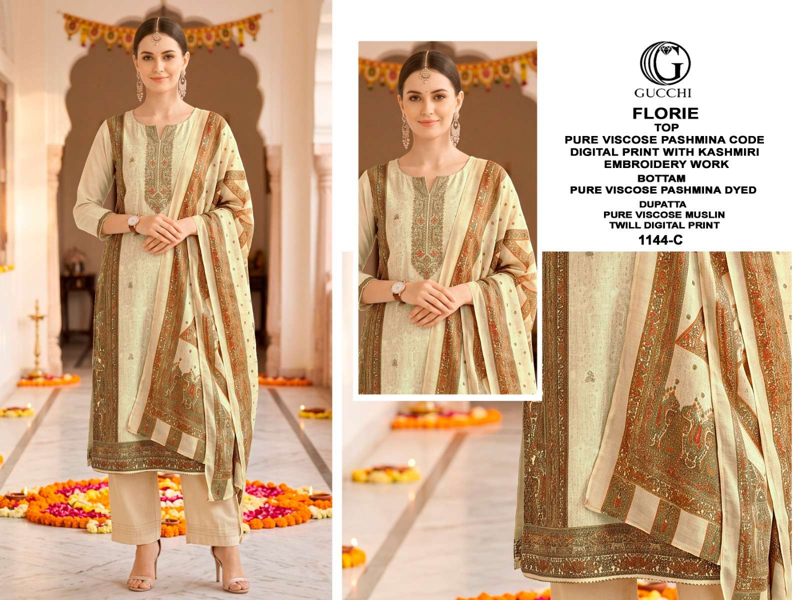 GUCCHI FLORIE VOL 1144 PASHMINA CORD DIGITAL KASHMIRI WORK SALWAR SUIT AT WHOLESALER GUCCHI FLORIE VOL 1144 PASHMINA CORD DIGITAL KASHMIRI WORK SALWAR SUIT AT WHOLESALER