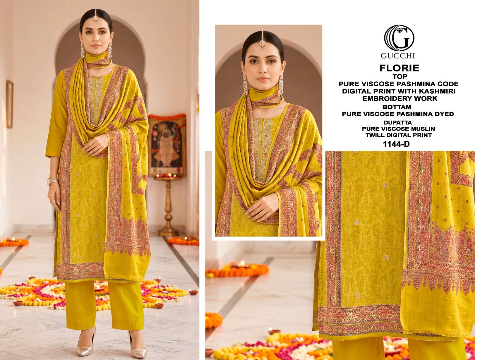 GUCCHI FLORIE VOL 1144 PASHMINA CORD DIGITAL KASHMIRI WORK SALWAR SUIT AT WHOLESALER GUCCHI FLORIE VOL 1144 PASHMINA CORD DIGITAL KASHMIRI WORK SALWAR SUIT AT WHOLESALER