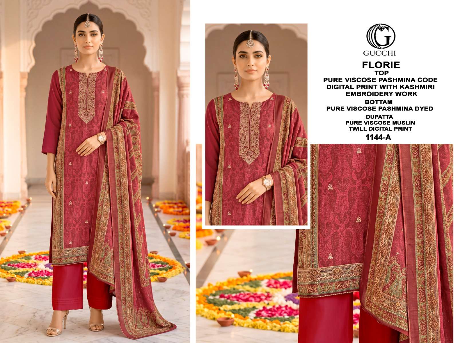 GUCCHI FLORIE VOL 1144 PASHMINA CORD DIGITAL KASHMIRI WORK SALWAR SUIT AT WHOLESALER GUCCHI FLORIE VOL 1144 PASHMINA CORD DIGITAL KASHMIRI WORK SALWAR SUIT AT WHOLESALER