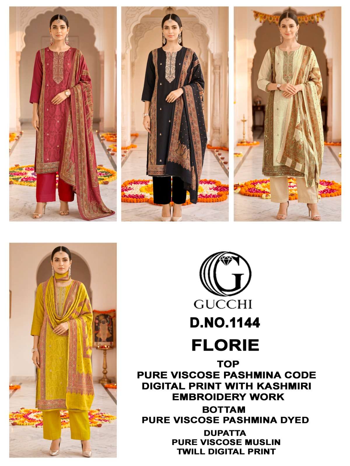 GUCCHI FLORIE VOL 1144 PASHMINA CORD DIGITAL KASHMIRI WORK SALWAR SUIT AT WHOLESALER GUCCHI FLORIE VOL 1144 PASHMINA CORD DIGITAL KASHMIRI WORK SALWAR SUIT AT WHOLESALER