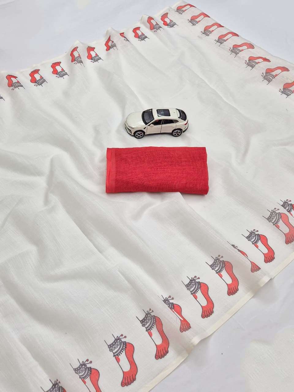 beautiful and classic red and white Plain Linen fabric with flower Digital Print On saree wholesale in surat MG689 beautiful and classic red and white Plain Linen fabric with flower Digital Print On saree wholesale in surat MG689