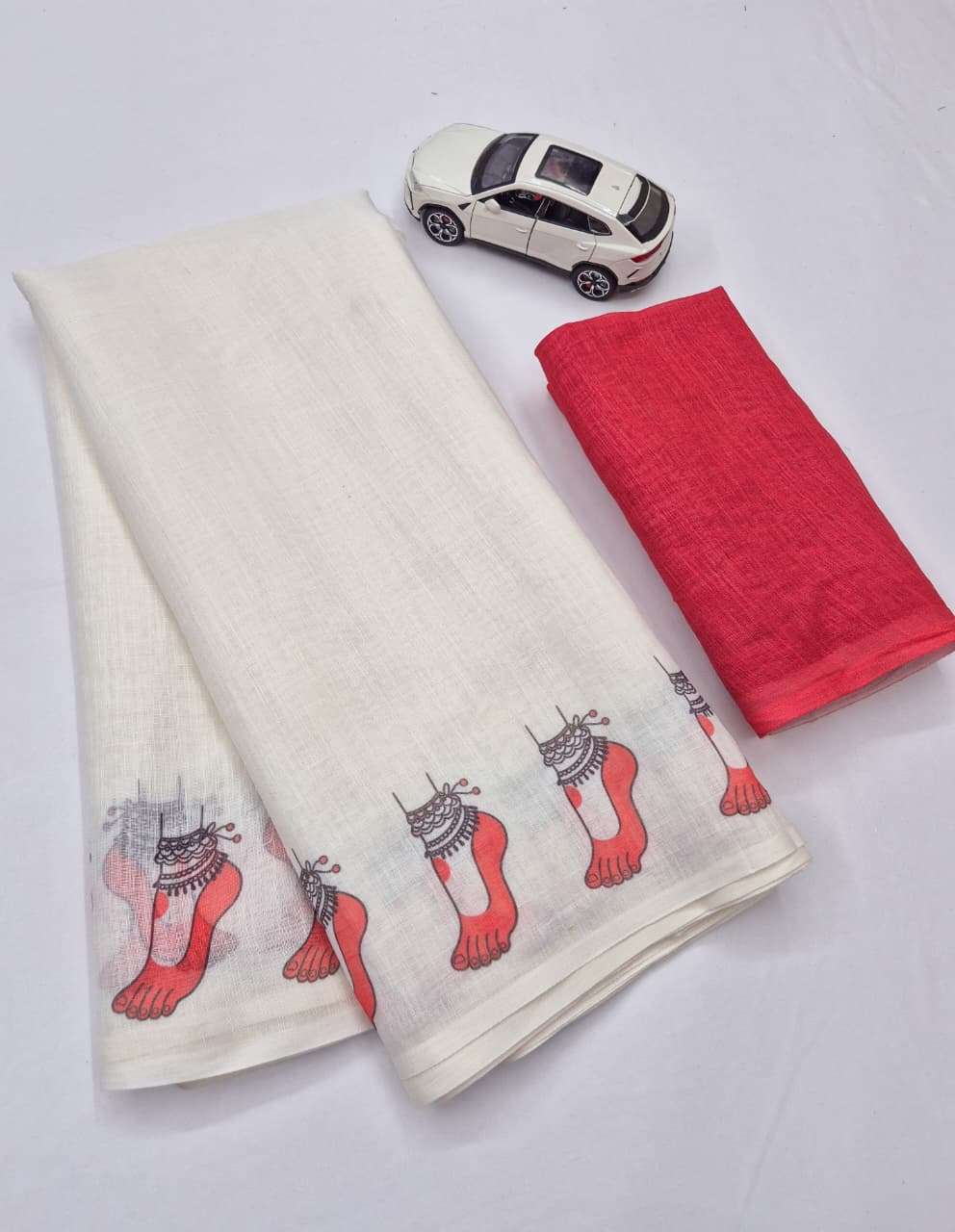 beautiful and classic red and white Plain Linen fabric with flower Digital Print On saree wholesale in surat MG689 beautiful and classic red and white Plain Linen fabric with flower Digital Print On saree wholesale in surat MG689