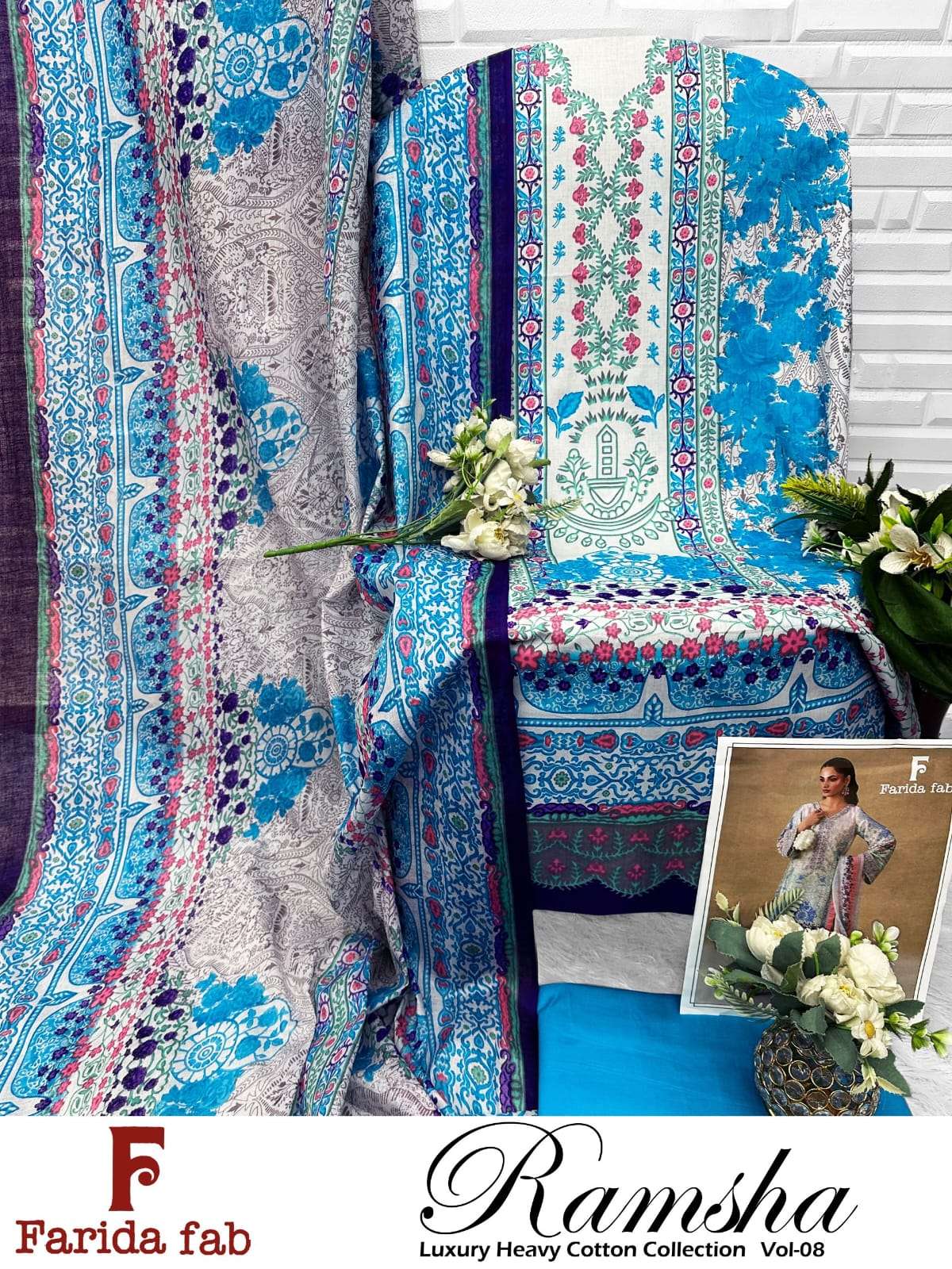 FARIDA FAB RAMSHA VOL 8 MUSLIN WEDDING WEAR COTTON HEAVY PAKISTANI DRESS WHOLESALER FARIDA FAB RAMSHA VOL 8 MUSLIN WEDDING WEAR COTTON HEAVY PAKISTANI DRESS WHOLESALER
