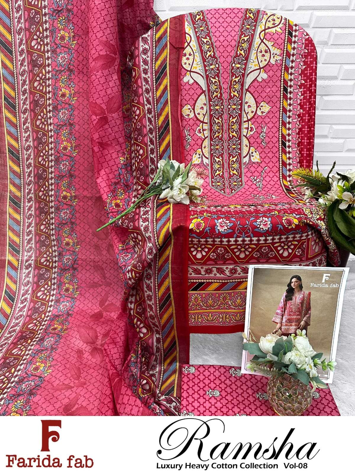 FARIDA FAB RAMSHA VOL 8 MUSLIN WEDDING WEAR COTTON HEAVY PAKISTANI DRESS WHOLESALER FARIDA FAB RAMSHA VOL 8 MUSLIN WEDDING WEAR COTTON HEAVY PAKISTANI DRESS WHOLESALER