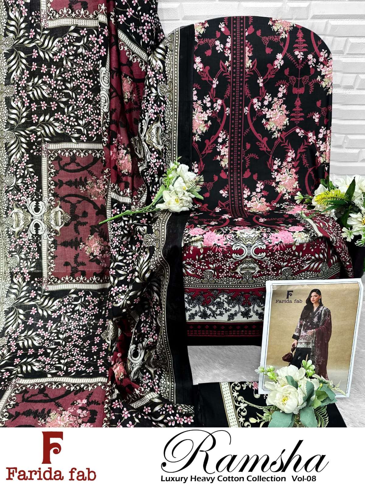 FARIDA FAB RAMSHA VOL 8 MUSLIN WEDDING WEAR COTTON HEAVY PAKISTANI DRESS WHOLESALER FARIDA FAB RAMSHA VOL 8 MUSLIN WEDDING WEAR COTTON HEAVY PAKISTANI DRESS WHOLESALER