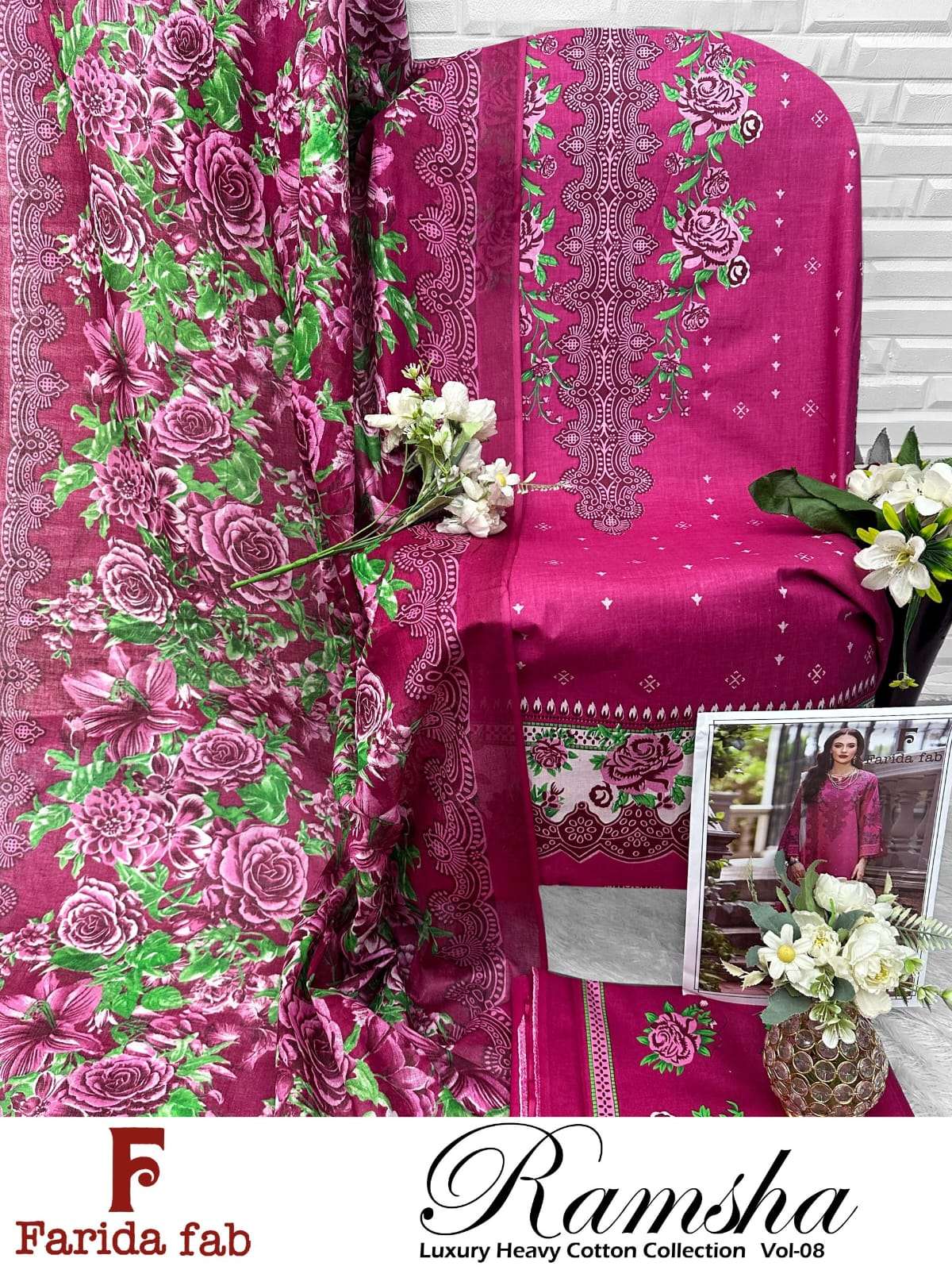 FARIDA FAB RAMSHA VOL 8 MUSLIN WEDDING WEAR COTTON HEAVY PAKISTANI DRESS WHOLESALER FARIDA FAB RAMSHA VOL 8 MUSLIN WEDDING WEAR COTTON HEAVY PAKISTANI DRESS WHOLESALER