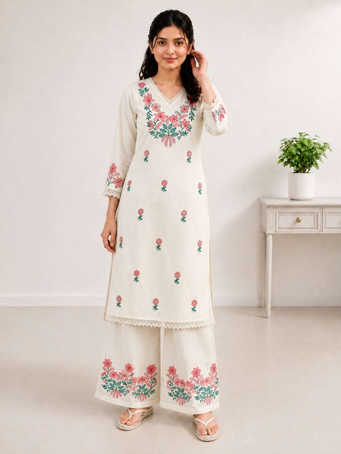 SUMMER COTTON WITH EMBROIDERY WHITE KURTI PANT CASUAL LOOK DEALER BUY SUMMER COTTON WITH EMBROIDERY WHITE KURTI PANT CASUAL LOOK DEALER BUY