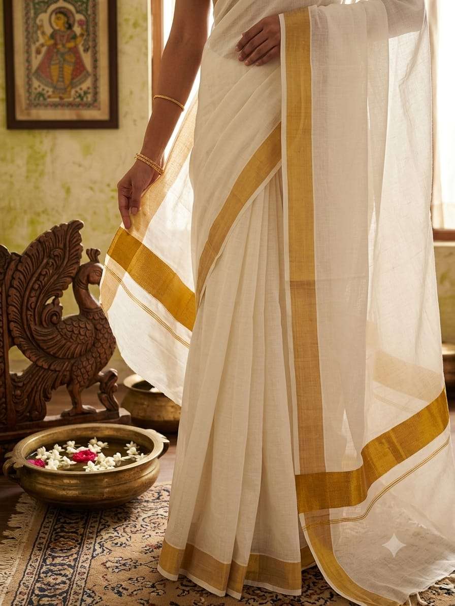 WHITE KASAVU SOUTH INDIAN WEDDING WEAR BUTTER SOFT PURE COTTON FABRIC SAREE WHOLESALE IN SURAT WHITE KASAVU SOUTH INDIAN WEDDING WEAR BUTTER SOFT PURE COTTON FABRIC SAREE WHOLESALE IN SURAT