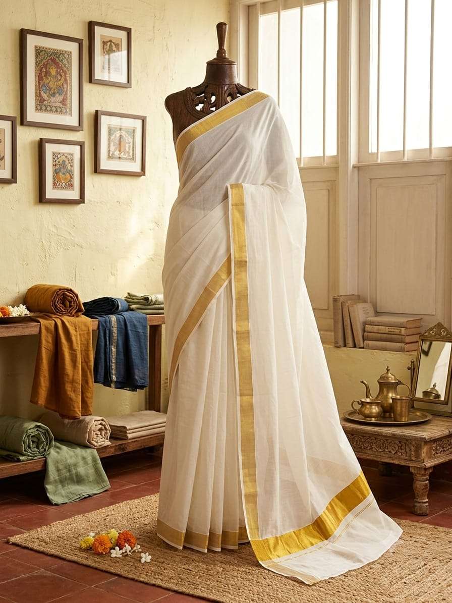 WHITE KASAVU SOUTH INDIAN WEDDING WEAR BUTTER SOFT PURE COTTON FABRIC SAREE WHOLESALE IN SURAT WHITE KASAVU SOUTH INDIAN WEDDING WEAR BUTTER SOFT PURE COTTON FABRIC SAREE WHOLESALE IN SURAT