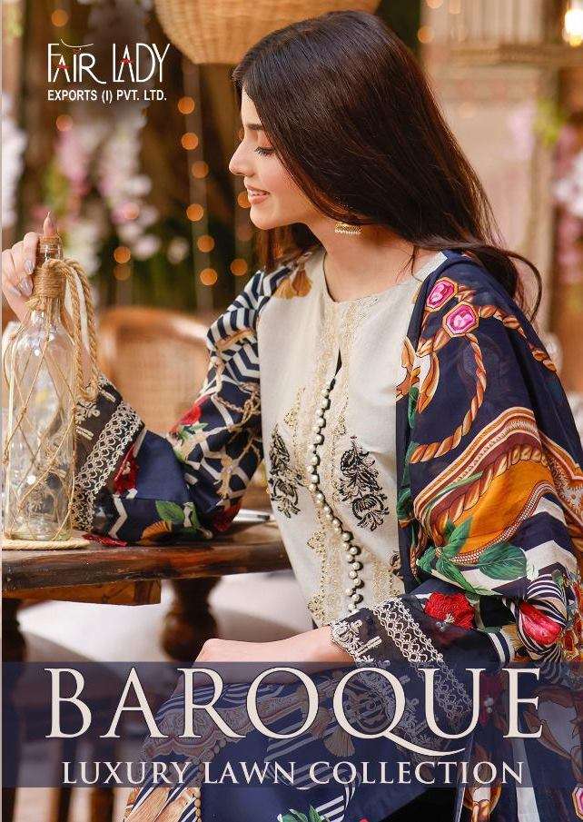 Fair Lady Baroque Luxury Lawn Collection lawn cotton print With Heavy Embroidery patch Work Pakistani Suits collection