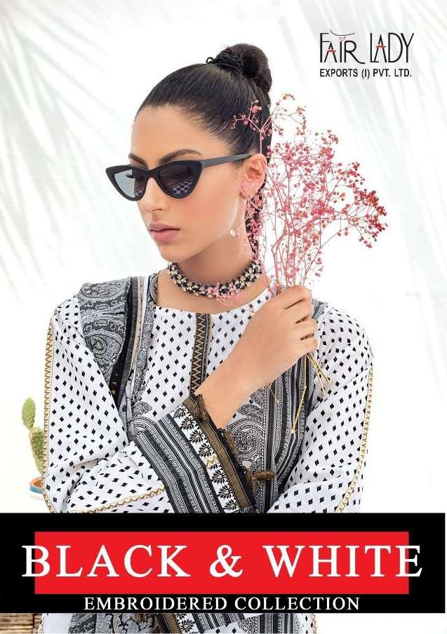 Fair lady Black And White Embroidered Collection Lawn Cotton print With Embroidery Patch Work Pakistani Suits Collection