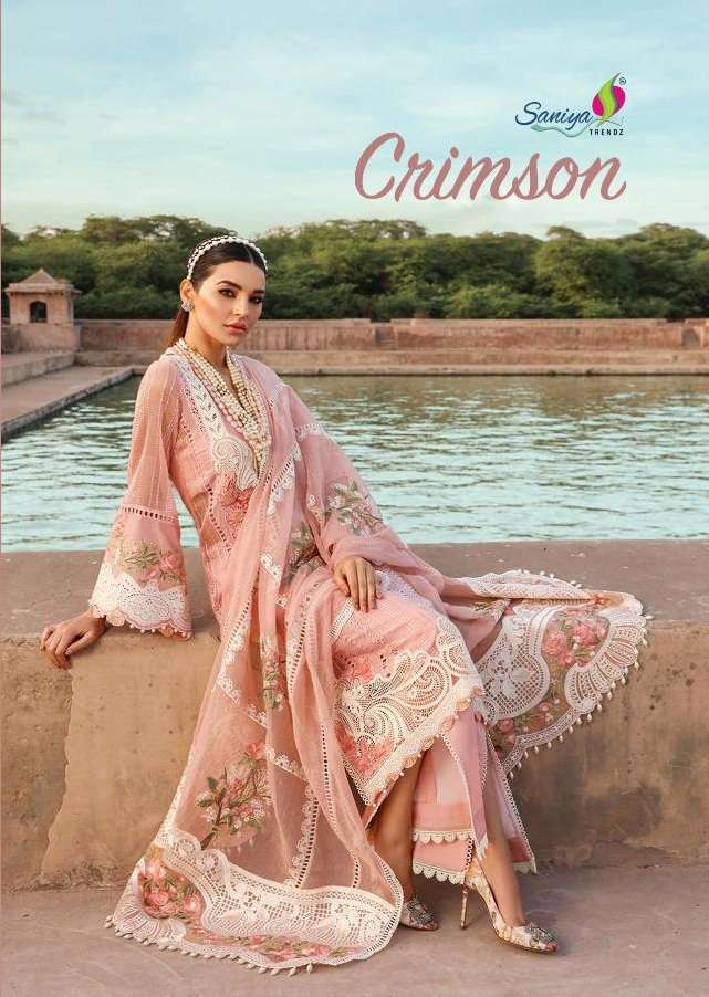 Saniya Trendz Crimson Vol 21 Cambric Cotton With Chicken Kari Work Pakistani Suits Collection