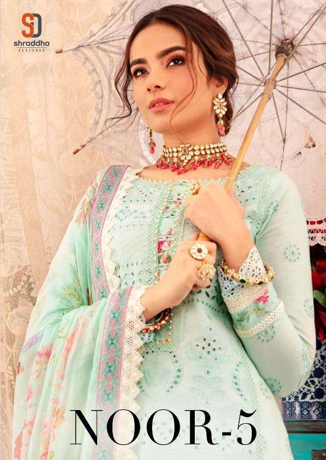 SHRADDHA DESIGNER NOOR VOL 5 PURE CAMBRIC COTTON WITH CHICKEN EMBROIDERY WORK PAKISTANI SUITS COLLECTION