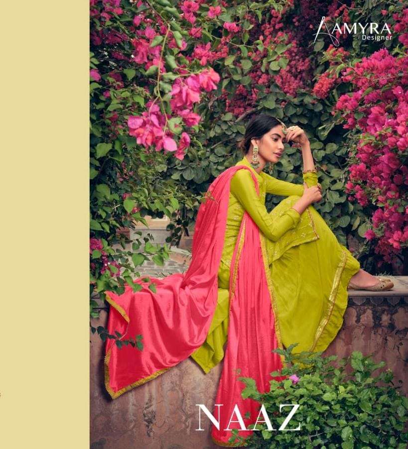 Amyra Designer Naaz Pure heavy Viscose Chinon With Heavy Embroidery Work dress Material collection