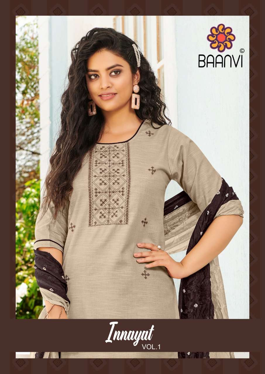 Baanvi innayat Vol 1 Cotton With Embroidery work Kurti With Pant dupatta collection