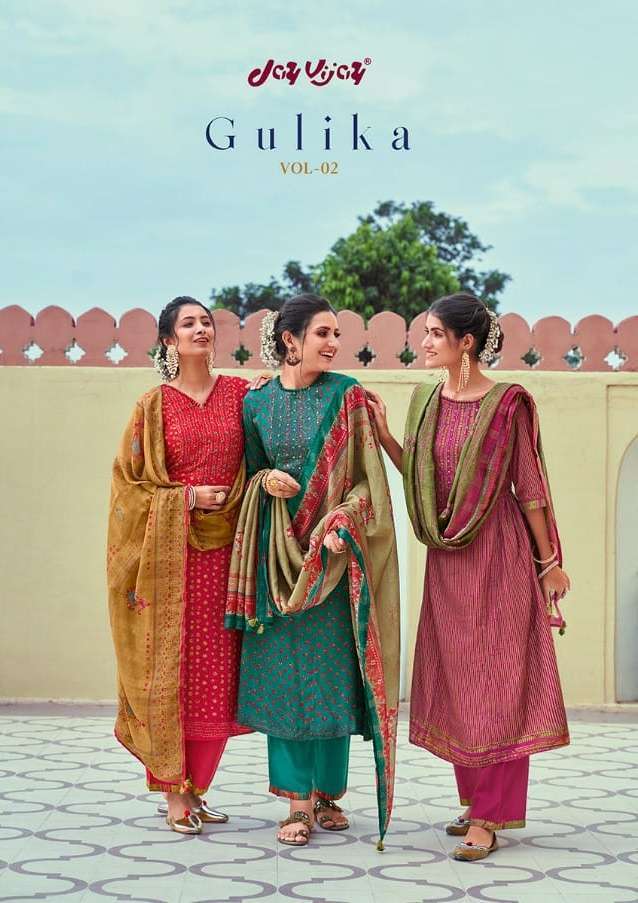 Jay Vijay Gulika Vol 2 Pure Muslin Silk Digital Print With Hand Work Salwar Suits collection