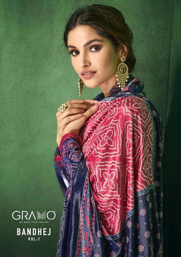 Gramo Bandhej Vol 1 pure velvet Digital print With Hand Work dress material Collection