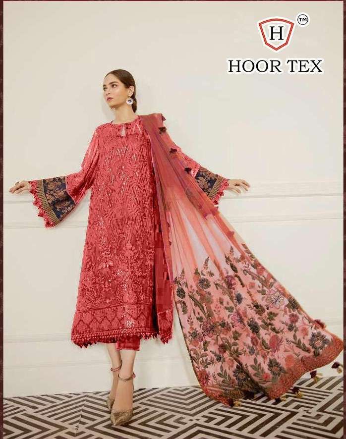 Hoor tex Nafiza colour Gold Vol 5 Faux Georgette with Embroidery Work pakistani Suits collection