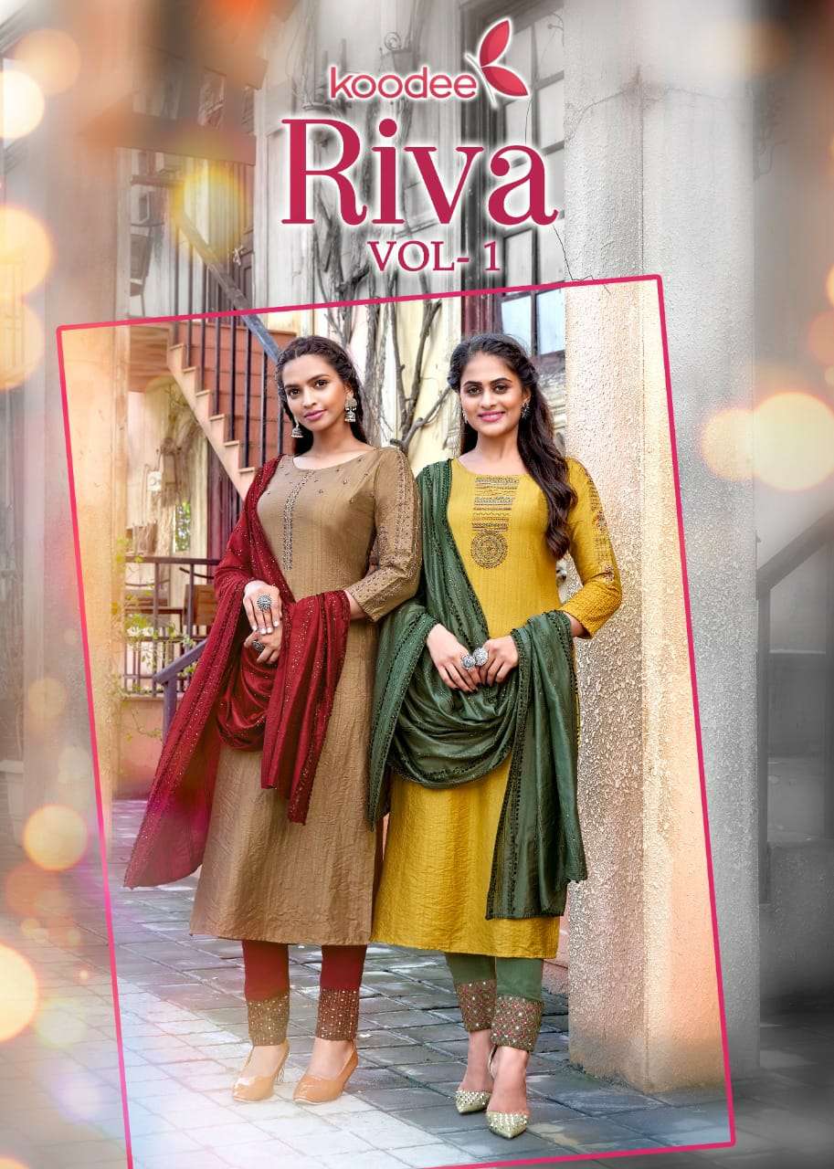 Koodee Riva Vol 1 Viscose with Embroidery work Kurti With Pant Dupatta Collection