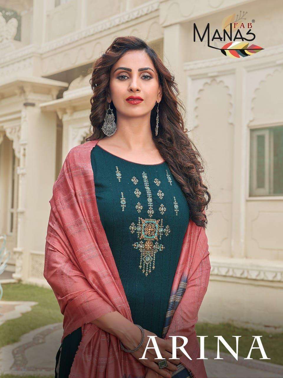 Manas Fab Arina fancy Weaving Sequence Embroidery Hand Work Readymade Suits collection