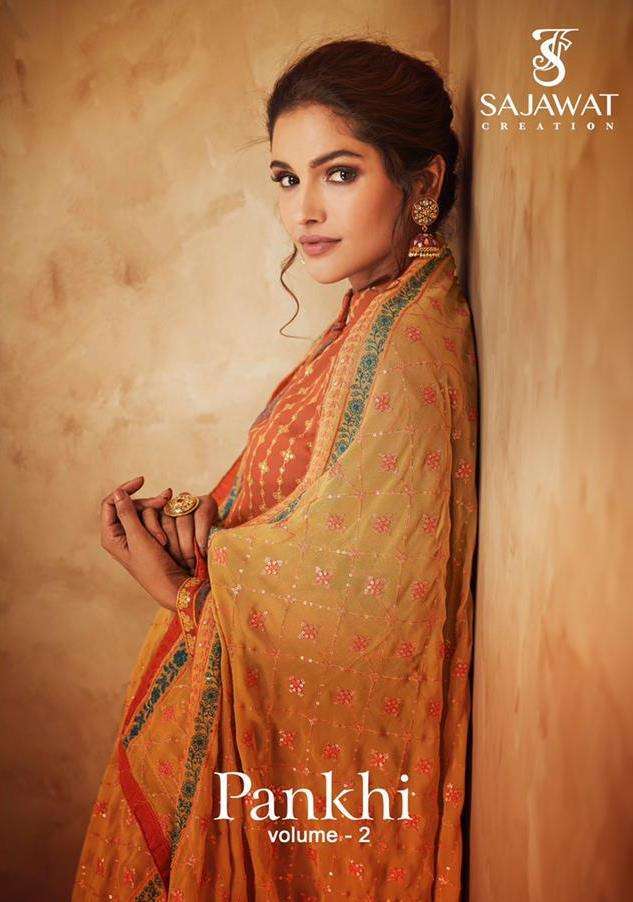 Sajawat Creation Pankhi Vol 2 Faux georgette With Embroidery Work readymade Suits collection