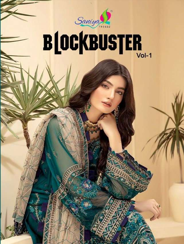 Saniya Trendz Blockbuster Vol 1 Faux Georgette With Embroidery Work pakistani Suits collection