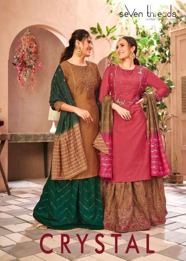 Seven Threads Crystal Viscose Silk With Embroidery hand Work Readymade Suits Collection