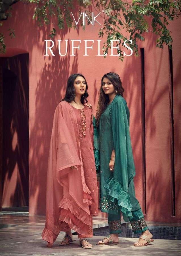Vink Ruffles Silk With hand Work Kurti With Pant Dupatta collection