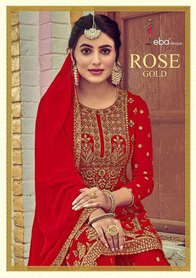 Eba Lifestyle Rose Gold Georgette with Embroidery Work Dress Material Collection