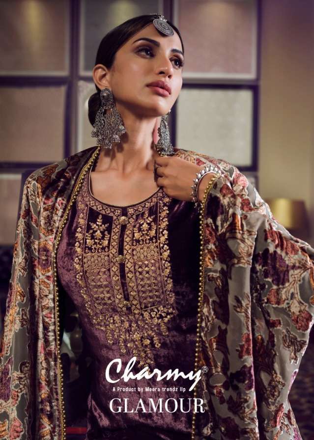 Meera Trendz Charmy Glamour velvet Dyed With Embroidery Work Winter Suits Collection
