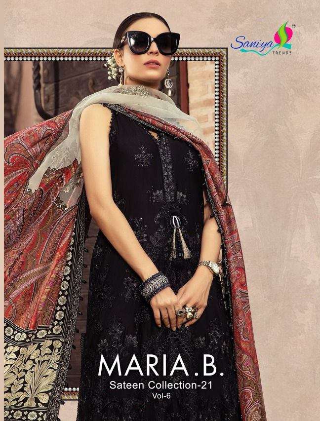 Saniya Trendz Maria B Sateen Collection Vol 6 Georgette With Embroidery Work Pakistani Suits Collection