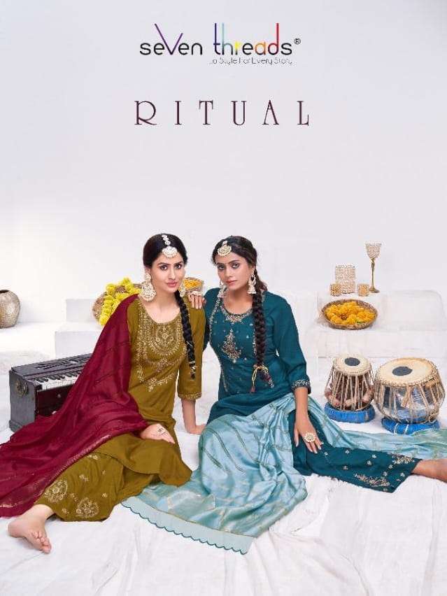 Seven Thread Ritual Viscose Silk With Hand Work Readymade Suits Collection