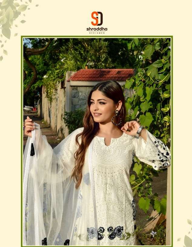 Shraddha Designer Aaliya cambric cotton chicken work with embroidery work Pakistani Suits Collection
