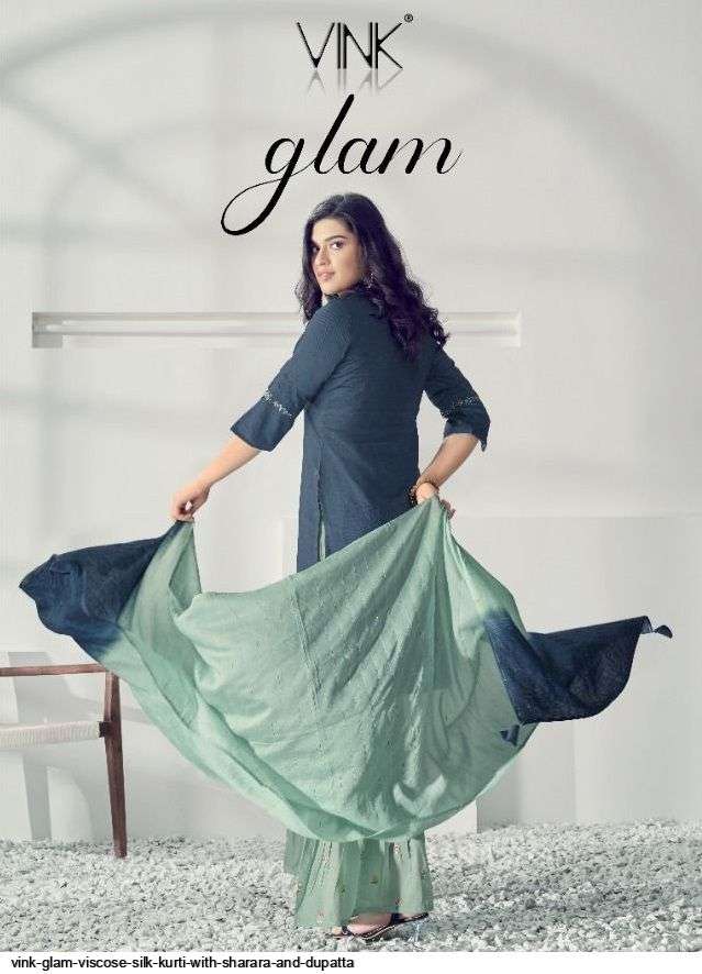 Vink Glam Viscose Silk With Embroidery Work Kurti With bottom dupatta collection