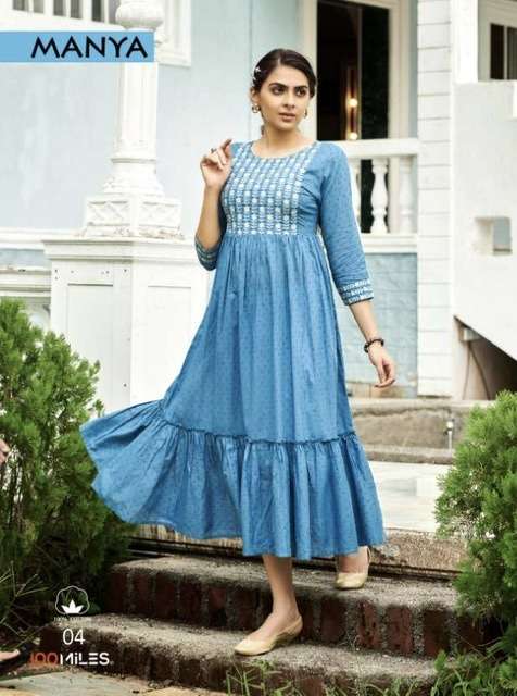 100 miles manya cotton with embroidery work readymade kurtis collection surat 
